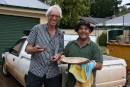 IMG_1203: Giles and Craig with Aboriginal grinding stone